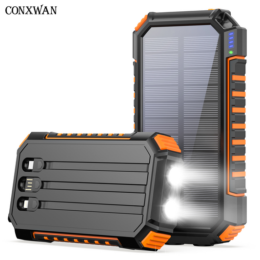 CONXWAN Solar Power Bank 27000mAh Built-in 3 Cables